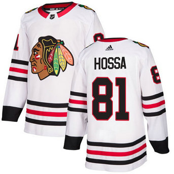 Blackhawks #81 Marian Hossa White Road Authentic Stitched Hockey Jersey