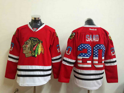 Blackhawks 20 Saad Red US Flag Reebok Jersey