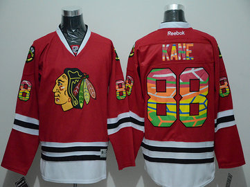 Blackhawks 88 Patrick Kane Red Colorful Letters Reebok Jersey