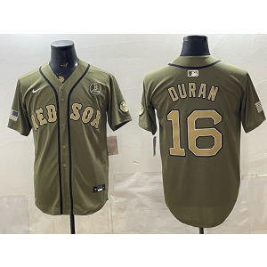 Boston Red Sox 16 Duran Olive Salute to Service Cool Base Men Jersey