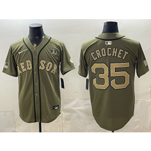 Boston Red Sox 35 Crochet Olive Salute to Service Cool Base Men Jersey
