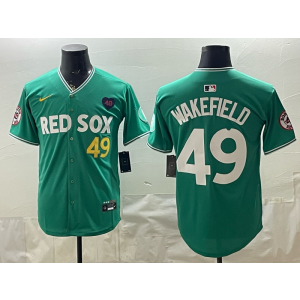 Boston Red Sox 49 Wakefield Green Cool Base Men Jersey