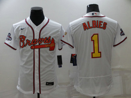 Braves 1 Ozzie Albies White 2022 Gold Program Flexbase Jersey Braves 1 Ozzie Albies White 2022 Gold Program Flexbase Jersey