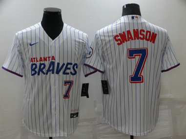 Braves 7 Dansby Swanson White 2021 City Connect Cool Base Jersey