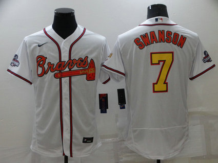 Braves 7 Dansby Swanson White 2022 Gold Program Flexbase Jersey Braves 7 Dansby Swanson White 2022 Gold Program Flexbase Jersey