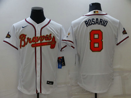 Braves 8 Eddie Rosario White 2022 Gold Program Nike Flexbase Jersey