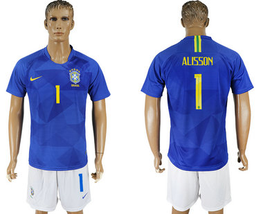 Brazil 1 ALISSON Away 2018 FIFA World Cup Soccer Jersey