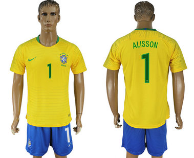 Brazil 1 ALISSON Home 2018 FIFA World Cup Soccer Jersey