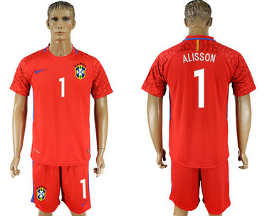 Brazil 1 ALISSON Red Goalkeeper 2018 FIFA World Cup Soccer Jersey Brazil 1 ALISSON Red Goalkeeper 2018 FIFA World Cup Soccer Jersey