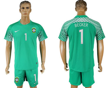 Brazil 1 BECKER Green Goalkeeper 2018 FIFA World Cup Soccer Jersey Brazil 1 BECKER Green Goalkeeper 2018 FIFA World Cup Soccer Jersey