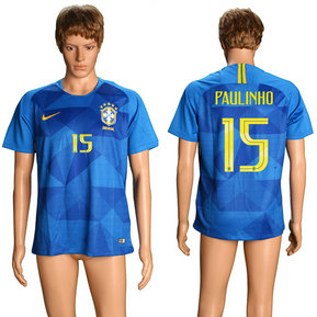 Brazil 15 PAULINHO Away 2018 FIFA World Cup Thailand Soccer Jersey Brazil 15 PAULINHO Away 2018 FIFA World Cup Thailand Soccer Jersey