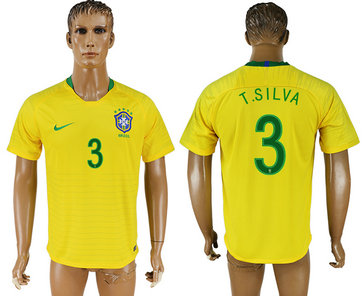 Brazil 3 T.SILVA Home 2018 FIFA World Cup Thailand Soccer Jersey Brazil 3 T.SILVA Home 2018 FIFA World Cup Thailand Soccer Jersey