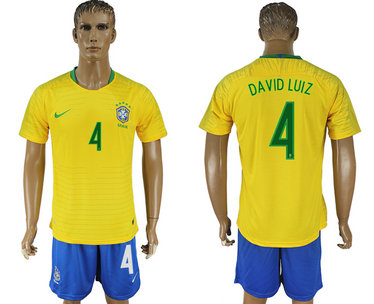 Brazil 4 DAVID LUIZ Home 2018 FIFA World Cup Soccer Jersey Brazil 4 DAVID LUIZ Home 2018 FIFA World Cup Soccer Jersey