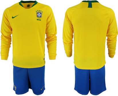 Brazil Home 2018 FIFA World Cup Long Sleeve Soccer Jersey