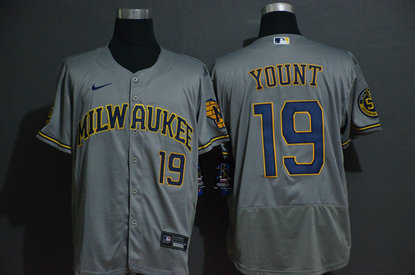 Brewers 19 Robin Yount Gray 2020 Nike Flexbase Jersey