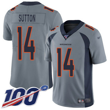 Broncos #14 Courtland Sutton Gray Men's Stitched Football Limited Inverted Legend 100th Season Jersey Broncos #14 Courtland Sutton Gray Men's Stitched Football Limited Inverted Legend 100th Season Jersey