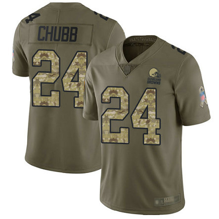 Browns #24 Nick Chubb Olive-Camo Men's Stitched Football Limited 2017 Salute To Service Jersey