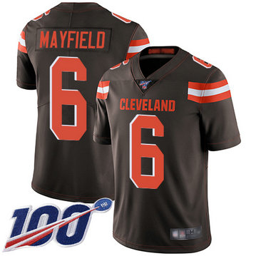 Browns #6 Baker Mayfield Brown Team Color Men's Stitched Football 100th Season Vapor Limited Jersey Browns #6 Baker Mayfield Brown Team Color Men's Stitched Football 100th Season Vapor Limited Jersey