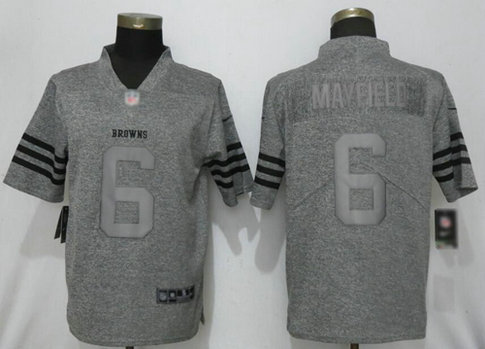 Browns #6 Baker Mayfield Gray Men's Stitched Football Limited Gridiron Gray Jersey Browns #6 Baker Mayfield Gray Men's Stitched Football Limited Gridiron Gray Jersey