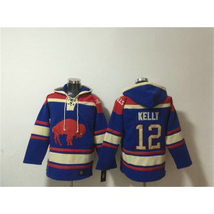 Buffalo Bills 12 Jim Kelly Royal Ageless Must-Have Lace-Up Pullover Hoodie