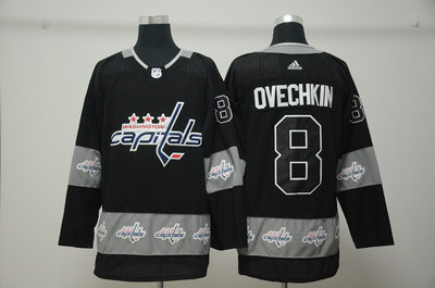 Capitals 8 Alex Ovechkin Black Team Logos Fashion Adidas Jersey