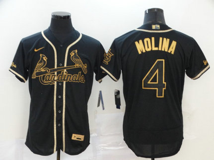 Cardinals 4 Yadier Molina Black Gold Nike Flexbase Jersey