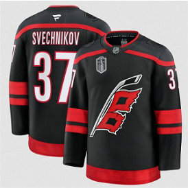 Carolina Hurricanes 37 Andrei Svechnikov Black 2026 Stanley Cup Final Patch Home Men Jersey