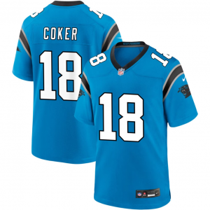 Carolina Panthers 18 Jalen Coker Blue Vapor Limited Men Jersey