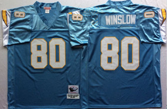 Chargers 80 Kellen Winslow Light Blue M&N Throwback Jersey