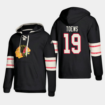 Chicago Blackhawks #19 Jonathan Toews Black Adidas Lace-Up Pullover Hoodie