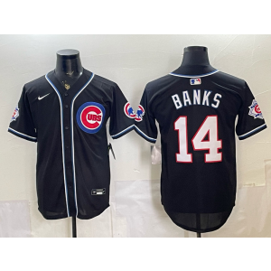 Chicago Cubs 14 Banks 2026 Black Out Cool Base Men Jersey with150th Patch Chicago Cubs 14 Banks 2026 Black Out Cool Base Men Jersey with150th Patch