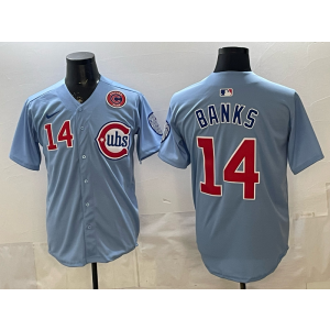 Chicago Cubs 14 Banks Blue Cool Base Men Jersey