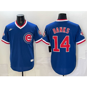 Chicago Cubs 14 Banks Blue Throwback Men Jersey with 150th Patch