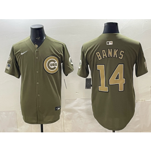 Chicago Cubs 14 Banks Olive Salute to Service Cool Base Men Jersey