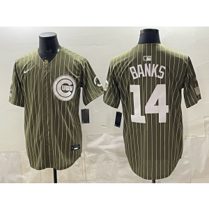 Chicago Cubs 14 Banks Olive Salute to Service Cool Base Men Jersey
