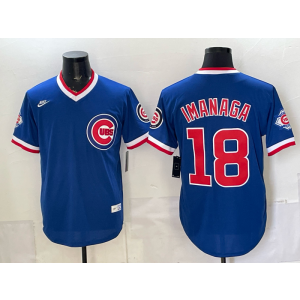 Chicago Cubs 18 Imanaga Blue Throwback Men Jersey with 150th Patch Chicago Cubs 18 Imanaga Blue Throwback Men Jersey with 150th Patch