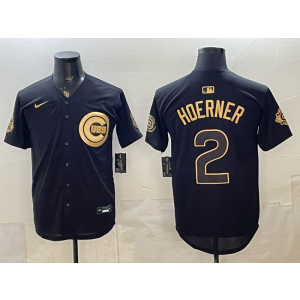 Chicago Cubs 2 Hoerner Black Gold Cool Base Men Jersey with 150th Patch