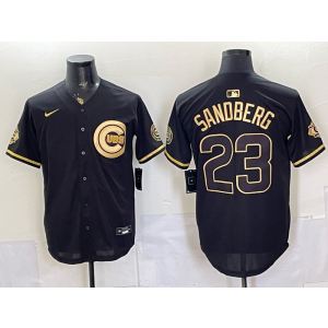 Chicago Cubs 23 Sandberg Black Gold Cool Base Men Jersey