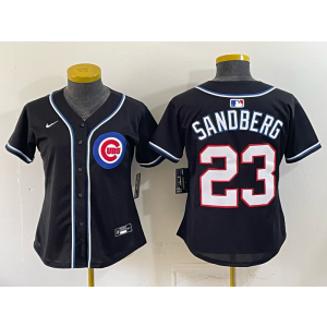 Chicago Cubs 23 Sandberg Black Out Women Jersey