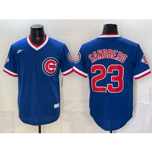 Chicago Cubs 23 Sandberg Blue Throwback Men Jersey with 150th Patch