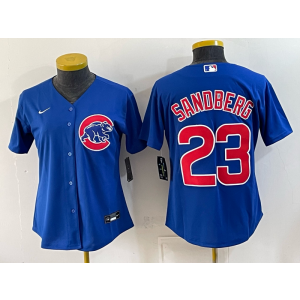 Chicago Cubs 23 Sandberg Blue Women Jersey