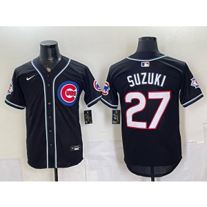 Chicago Cubs 27 Suzuki 2026 Black Out Cool Base Men Jersey with150th Patch