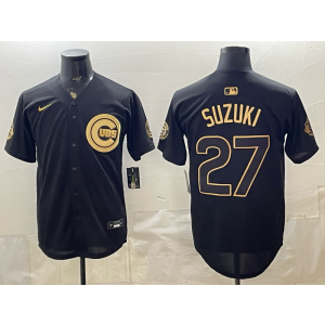 Chicago Cubs 27 Suzuki Black Gold Cool Base Men Jersey