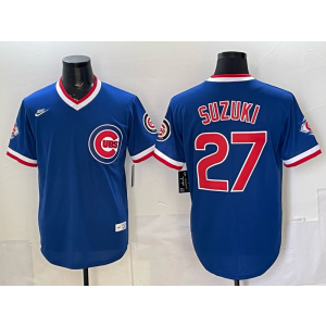 Chicago Cubs 27 Suzuki Blue Throwback Men Jersey with 150th Patch Chicago Cubs 27 Suzuki Blue Throwback Men Jersey with 150th Patch