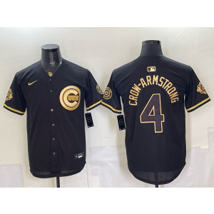 Chicago Cubs 4 Pete Crow-Armstrong Black Gold Cool Base Men Jersey with 150th Patch
