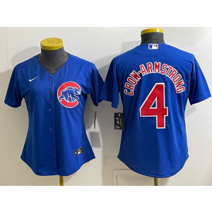 Chicago Cubs 4 Pete Crow-Armstrong Blue Women Jersey