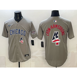 Chicago Cubs 4 Pete Crow-Armstrong Grey USA 250 Fourth of July Cool Base Men Jersey