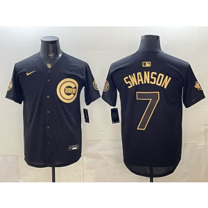 Chicago Cubs 7 Black Gold Cool Base Men Jersey with 150th Patch