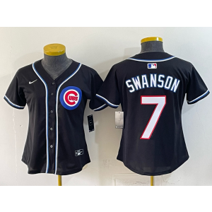 Chicago Cubs 7 Swanson Black Out Women Jersey