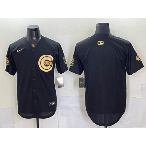 Chicago Cubs Black Gold Cool Base Men Jersey with 150th Patch